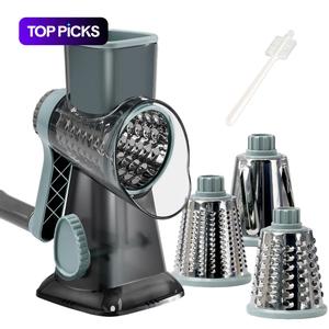 Rotary Cheese Grater, 1/2 Sets Manual Cheese Shredder with Strong Suction Base, Mother's Day Gift, Stainless Steel Kitchen Grinder for Vegetable, Walnut, Chocolate, Potato, Carrot, Practical Vegetable Utensils, Kitchen Accessories, Kitchen Gadgets