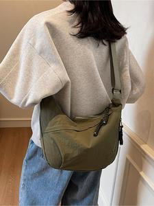 Women's Minimalist Solid Color Nylon Crossbody Bag, Fashionable Large Capacity Zipper Shoulder Bag for Daily Used, Casual Trendy Versatile High-quality Daily Commuting Bag, Sling Purse