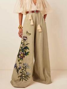 Women's Floral Print Pocket Wide Leg Pants, Boho Casual Trousers for Spring & Fall, Women's Bottoms for Daily Wear, Wideleg Pants