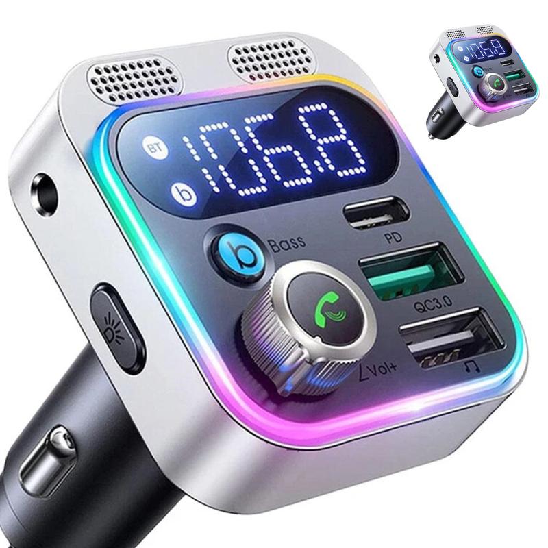 Wireless In-Car Bluetooth FM AUX Adapter [Noise Canceling] [Stronger Microphone LED Digital Display] 5.3 Bluetooth Car Adapter AUX  Transmitter Radio Adapter with PD USB Charger & MP3 Player Hands-Free Calling & Music Streaming 48W Fast Charge 0