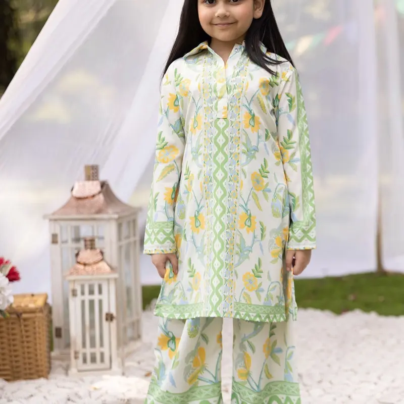 Olivia kids  minty green Mother Daughter Printed Co-Ord Set - Two Pieces Readymade Suits