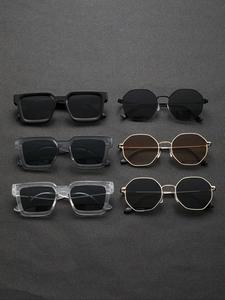 Unisex Casual Y2k Simple Sunglasses, 6 Pairs Trendy Irregular & Square Frame Sunglasses, Fashion Vintage Sunglasses for Everyday Use for Men & Women with Box, National Day Offers