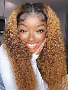 18 Inch Ombre Blonde Short Curly Wigs for Women, Gorgeous Fluffy Wigs with Blunt Bangs, Human Hair Wigs for Party, Daily Use