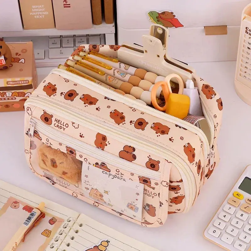 Cute Capybara Multi-Layer Large Pencil Case – Kawaii Stationery Organizer for School, Office & Art Supplies 6