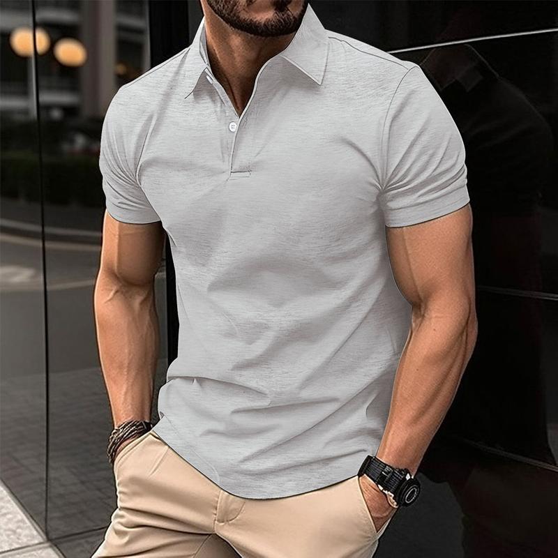 Product Introduction of JJ Summer Short Sleeve Polo Shirt Men Solid Color Button Lapel Button Top Cotton Fabric 11