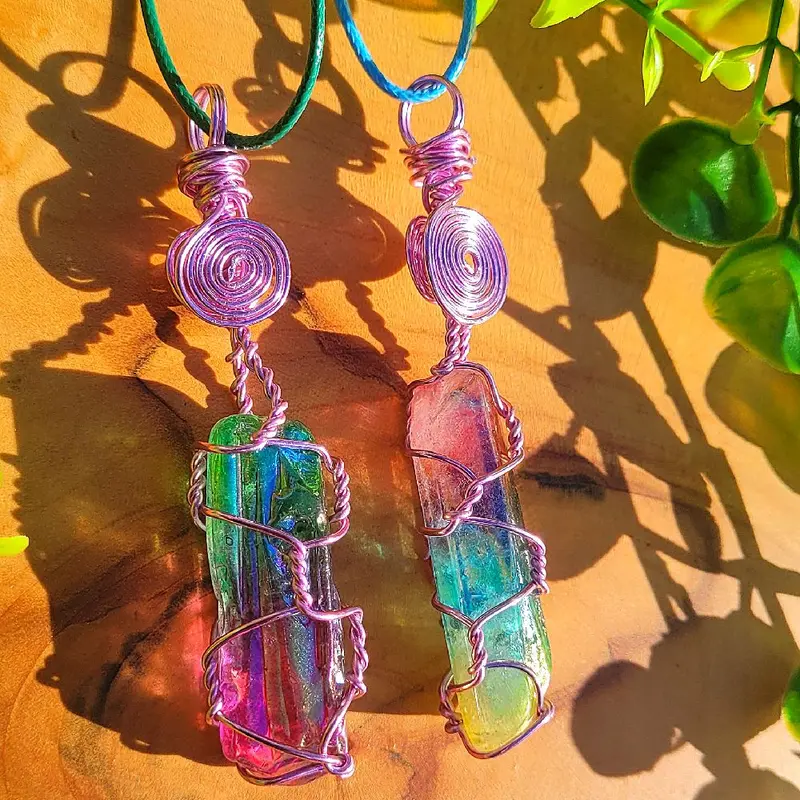Aura Quartz Healing Crystal Necklace with Wax Necklace 5