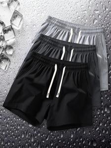 Men's Solid Color Drawstring Waist Shorts, Regular Fit Casual Pocket Shorts for Summer, Men's Bottoms for Daily Wear
