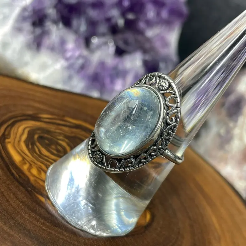 Adjustable Aquamarine Crystal Silver Plated Ring - Jewellery - Genuine Crystals - UK Shop 1