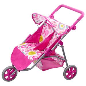 BiBi Doll Baby Doll Stroller In Pink - Fits Two Dolls Adjustable Canopy Foldable Design - Twin Dolls Prams And Pushchairs