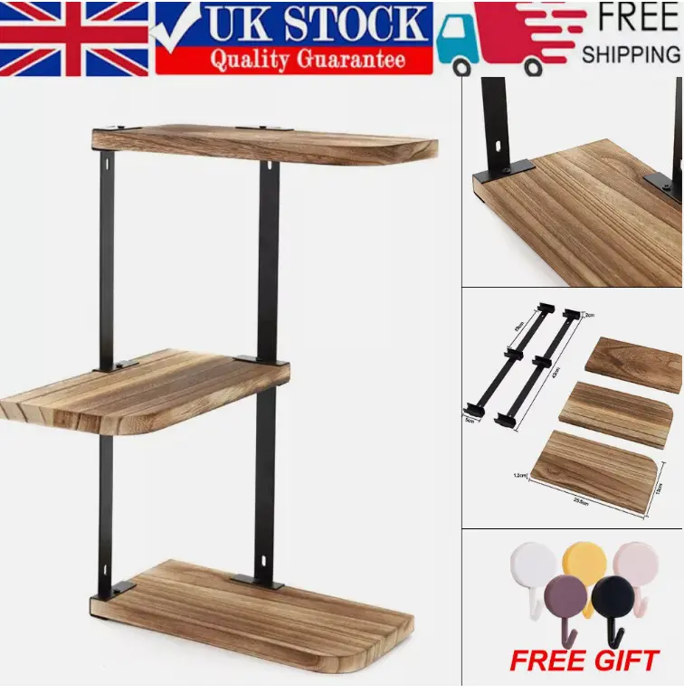 3 Tier Lucca Corner Shelf Modern Floating Wall Shelves Storage Display Shelving 0