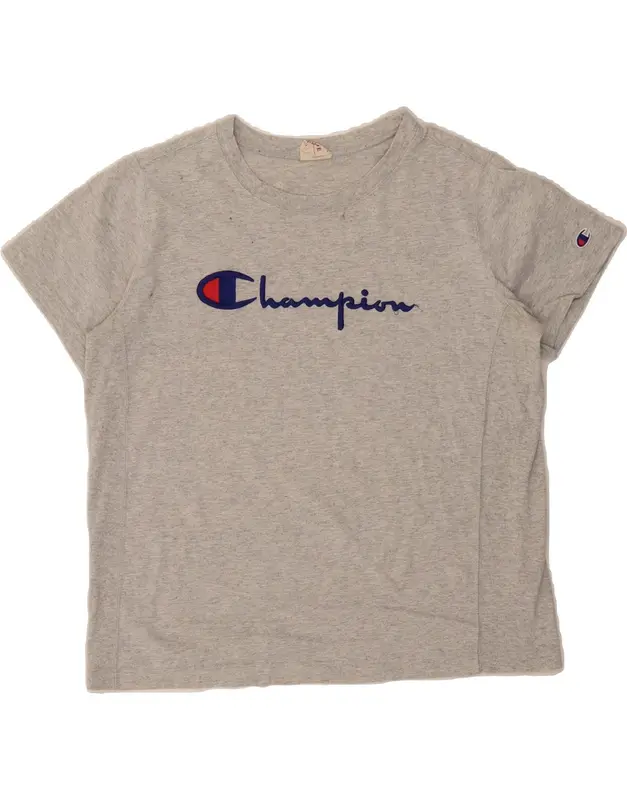 Pre-Owned Vintage CHAMPION Womens Graphic T-Shirt Top UK 16 Large Grey Flecked Cotton 0