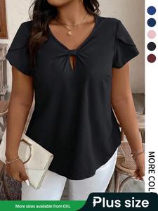 【Plus Size】 Solid Color Top, Casual Elegant Short Sleeve T-shirt for Summer, Women's Plus Clothing for Daily Wear