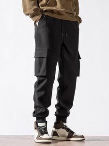 Men's Pocket Drawstring Waist Cargo Pants, Loose Casual Jogger Pants for Daily Wear, Knitting Sweatpants for Spring & Fall