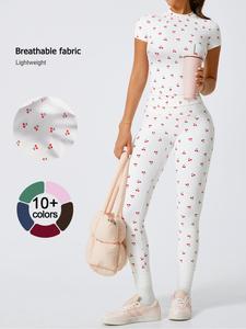 2PCS Women Quick Dry  Yoga Set Workout Sportswear Gym Clothing Fitness Short Sleeve Top High Waist Leggings Sports Suits