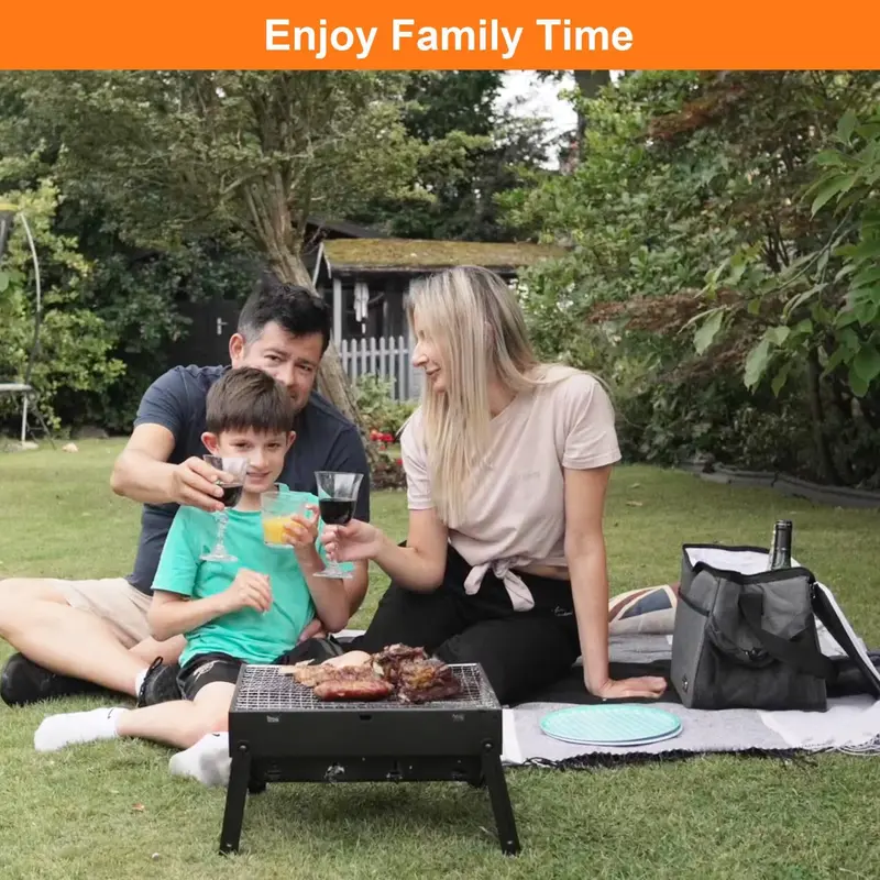 BBQ Barbecue Grill, Portable Foldable Charcoal Grill for Outdoor, Stainless Steel BBQ Tabletop Smoker for Picnic, Garden, Terrace, Camping, Travel, Hiking 5