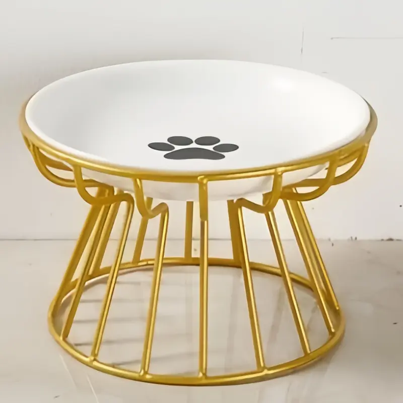 1 Set Pet Cat Ceramic Bowl Iron Rack Cat Food Snacks Canned Plate Anti-black Chin Anti-turning Water Does Not Leak Easy To Eat 6
