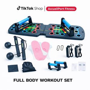 All in 1 Home Fitness Kit with Pushup Board and Resistance Bands, Counting Cordless Jump Rope, Twisting discs for Contouring- for Muscle Training and Stretching, Aerobics, Sculpting Home Exercise for Man&Women, Birthday Gifts