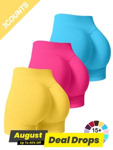 Women's Solid High Waist Gym Shorts, Comfortable Seamless Skinny Shorts, Ladies Sportswear for Indoor Outdoor Wear, Yoga Activewear, Training Cycling Shorts, Stretch Knit Shorts, Yoga Biker Shorts, Athleisure Shorts, Breathable Fitness Shorts