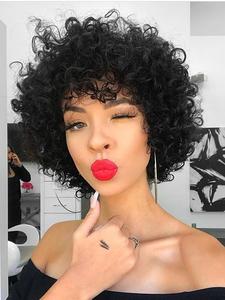 6 Inch Short Curly Bob Wigs with Bangs, Gorgeous Fluffy Wigs for Women, Breathable and Comfortable Glueless Machine Made Short Pixie Cut Wigs for Women