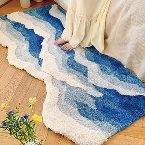 Sea Wave Pattern Tufted Bohemian Area Rug, 1 Count Non-slip Soft Floor Mat, Machine Washable Rug, Home Decor Decorative Area Rug, Decorative Carpet for Home Living Room Bedroom Study Room, Boho Washable Rug