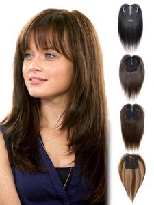 10 Inch Long Straight Clip-in Hair Extension, 100% Human Hair Extension with Blunt Bangs, Breathable Handmade Straight Extensions for Women