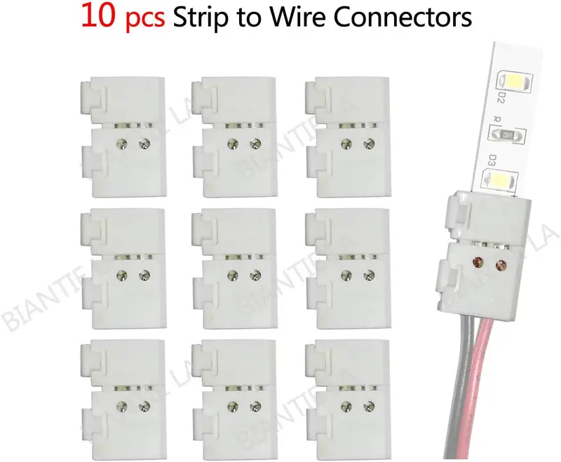 10-Pack 2 Pin 8mm LED Strip Connector - Quick Solderless Connection for 12v 24v Single Color LED Strip Lights 1
