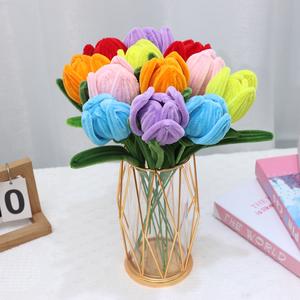 10pcs Finished Chenille Stems Tulip with Stem for Family Friend Gift Table Decoration(without vase)
