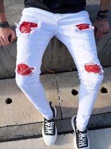 Men's Regular Fit Solid Color Patched Ripped Jeans, Casual Comfy Slim-fitting Denim Pants for Daily Wear, Fashion Men's Bottoms for All Seasons, Cotton