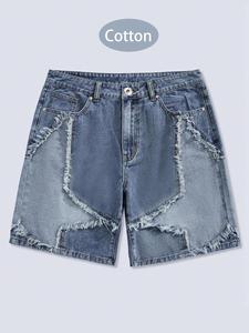 Men's Raw Hem Pocket Cotton Denim Shorts, Regular Fitted Casual Basic Streetwear Fashion Denim Shorts for Summer, Men's Bottoms for Daily Wear, Cotton, Jean Shorts, Casual Breathable Shorts, Casual Fashionable Shorts, Bohemian Boho Shorts