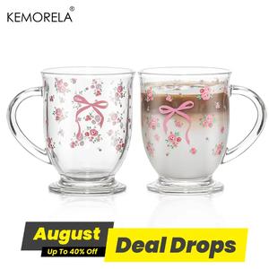 Flower & Bow Pattern Glass, 1 Count/2 Counts 450ML Multipurpose U-shaped Hand Washable Reusable Glass, Summer Cool Bottle Perfect for Milk, Coffee, Juice