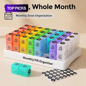 Monthly Pill Organizer, 1 Set 2 Times A Day Pill Box, Pill Organizer with Stickers