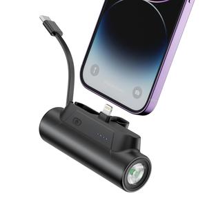 5000mAh Portable Power Bank, Compact Phone Charger with Built-in Charging Cable, Power Bank with Flashlight Suitable for iPhone 14/14 Pro/13/13 Pro Galaxy