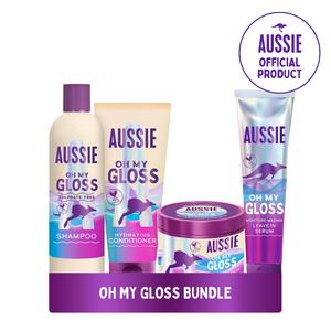 Aussie Oh My Gloss Bundle Moisturising Shampoo, Hair Conditioner, Mask and Leave in Treatment Bundle