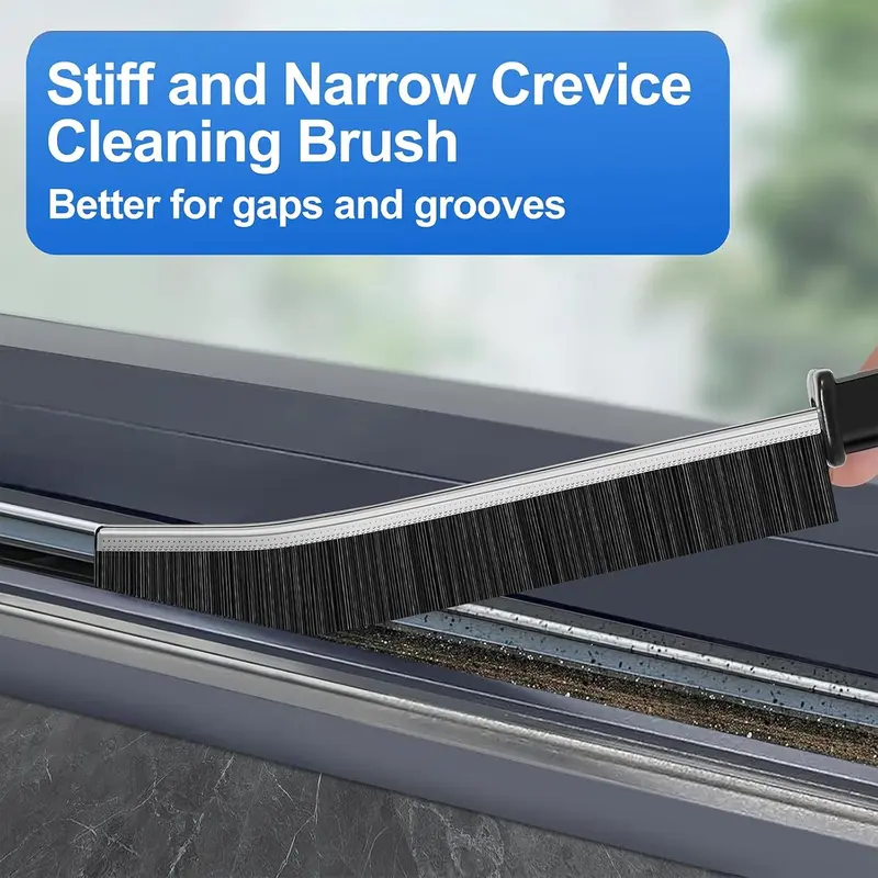 3PCS Hard Bristle Crevice Cleaning Brushes, Long Handle Bathroom Tile Grout Cleaner Brush, Narrow Curved Gap Cleaning Tool Scrubs Nooks and Crannies 2