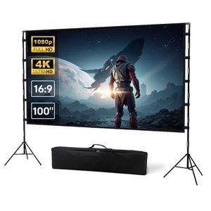 Portable Projector Screen with Stand, Foldable Projector Screen, 4K HD Front & Back Anti-wrinkle Movie Screen for Indoor & Outdoor Home Theater