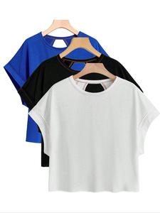 Women's Solid Color Batwing Sleeve Tee, Basic Casual Loose Short Sleeve T-shirt for Summer, Ladies Clothes for Daily Wear