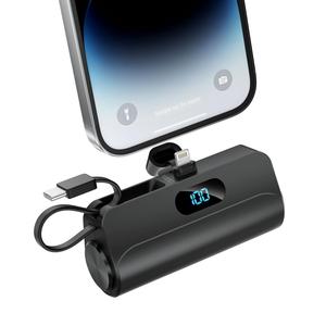 5000mAh Portable Power Bank, Mini Portable Phone Charger with Built-in Cable, Digital Display Mobile Phone Charger Compatible with iPhone Galaxy