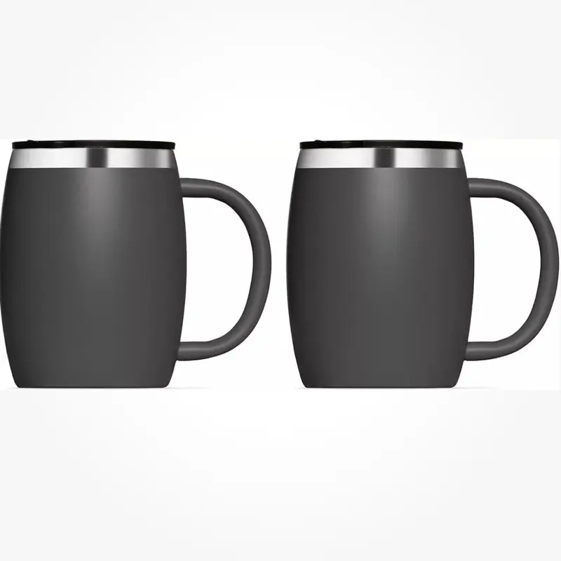 Coffee Mugs double wall stainless steel - Black (Pack of 2) - spill resistant lid.