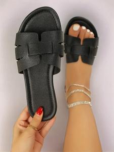 Minimalist Temperament Black Braid Design Slip on Flat Sandals, Breathable Anti Slip Sandals, Non-slip Stylish All-match Casual Outdoor Sandals for Summer Daily Wear, Women Shoes, Mother's Day Gift, Footwear