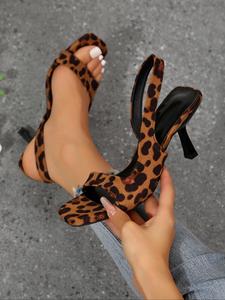 Fashion Leopard Print Stiletto Heeled Sandals, Elegant Square Toe Slingback Pumps High Heel Sandals for Party, Banquet, All-match & Exquisite Heels for Women, Footwear, Strap Sandals