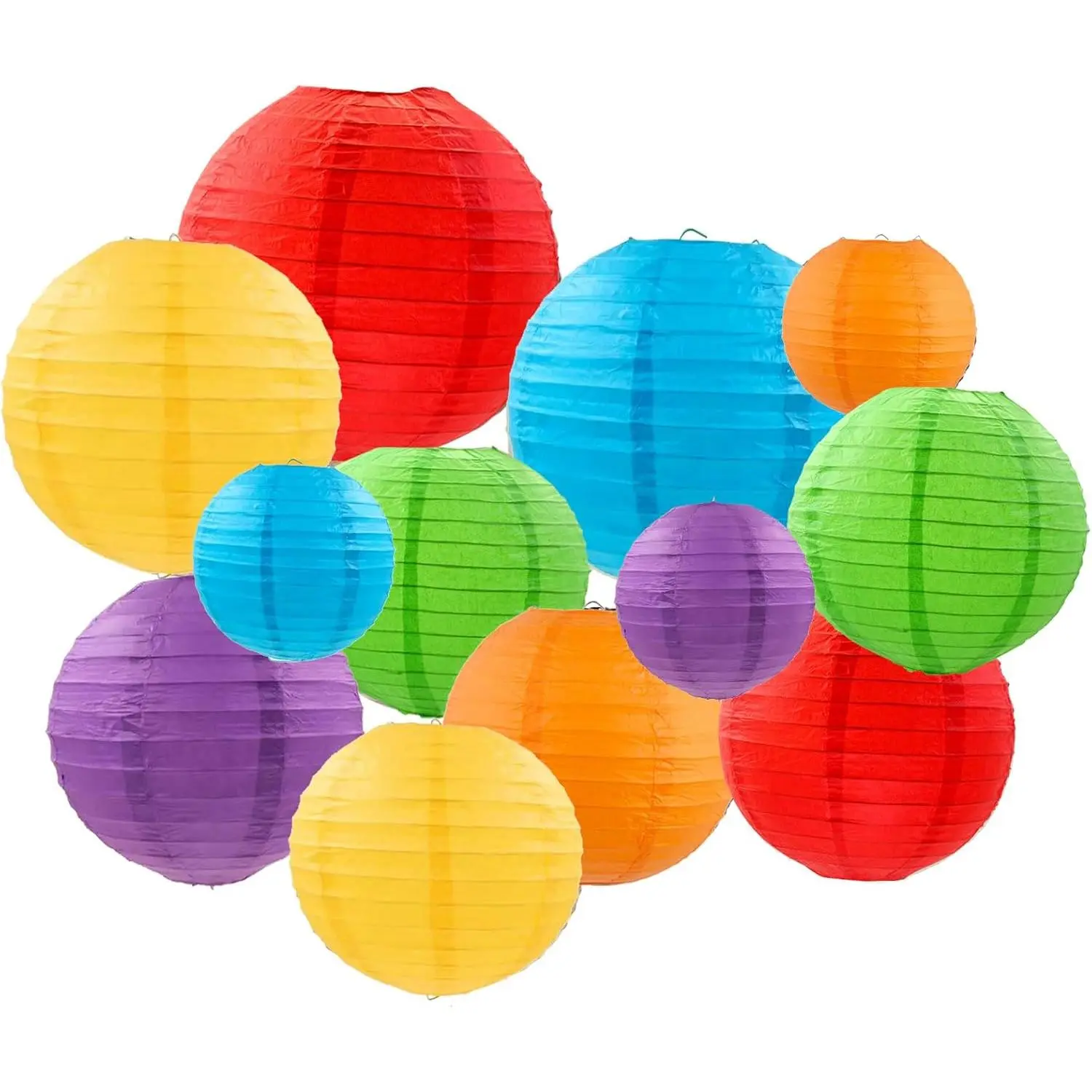ZYOOO 12pcs Paper Lanterns,15/20/25cm Round Hanging Paper Lanterns Decoration for Wedding,Graduation,Anniversary,Carnival,Birthday Party,Home,Garden Decoration(Rainbow)