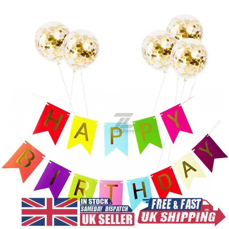 [UK SELLER] Party Decor Essentials: Latex Confetti Balloon with Sequins and Foil Bunting for Weddings, Birthdays, and Hen Parties - Unique and Vibrant - [FREE FAST UK SHIPPING]