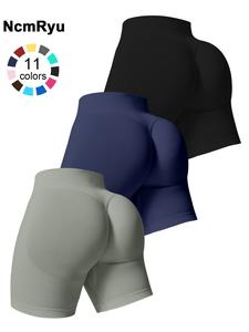 3 counts women's sports shorts set high stretch yoga shorts high waisted leggings comfortable buttocks lifting fitness leggings naked feeling outdoor running cycling tennis four season shorts set