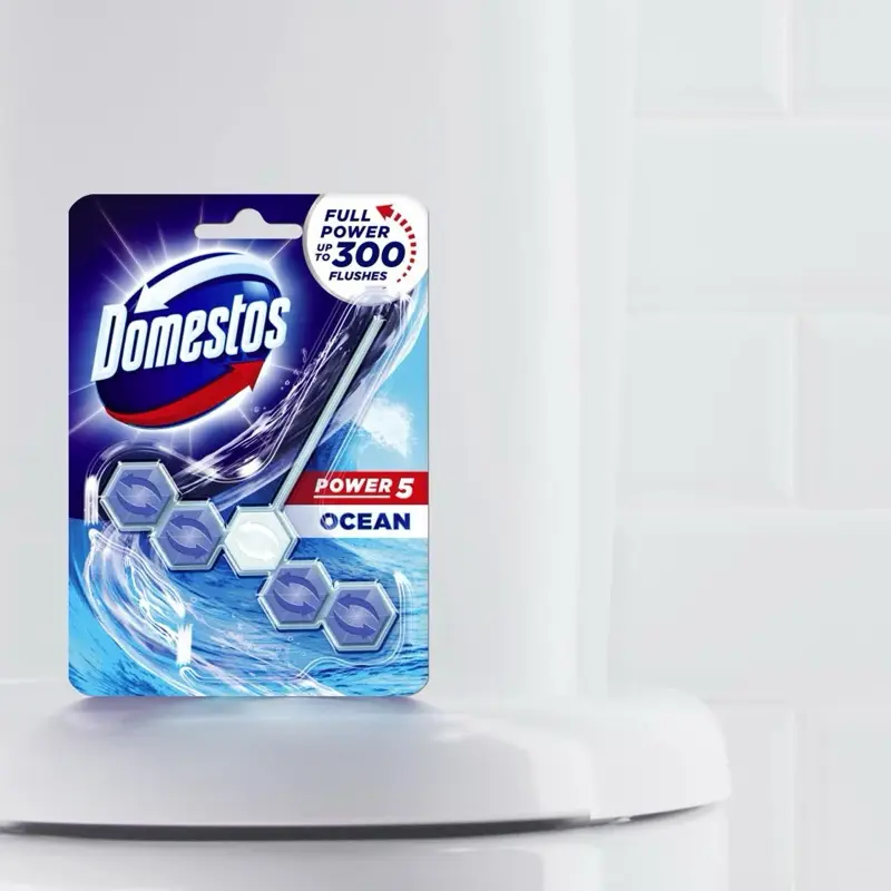 Domestos Power 5 Ocean Toilet Rim Block for Clean and Fresh Bathroom - Brush