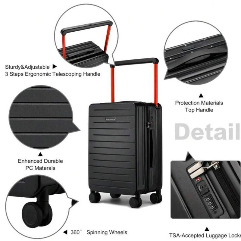 Traveller 20 Inch Lightweight PC Carry-On Suitcase with Wide Handle and 4 Spinner Wheels for Business Trips 2