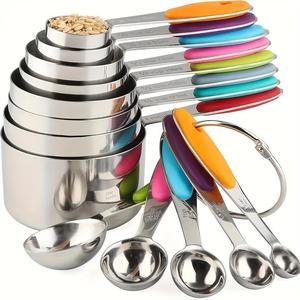 Measuring Cups & Spoons Set, Stainless Steel Measuring Cup & Measuring Spoon, Modern Multicolor Cooking Utensils for Home Kitchen, Precision Measurement, Kitchenware