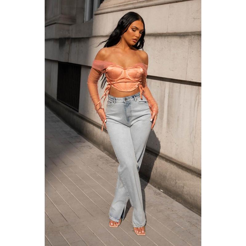 Blue Acid Wash High Waisted Straight Leg Side Split Jeans - Lexie 2