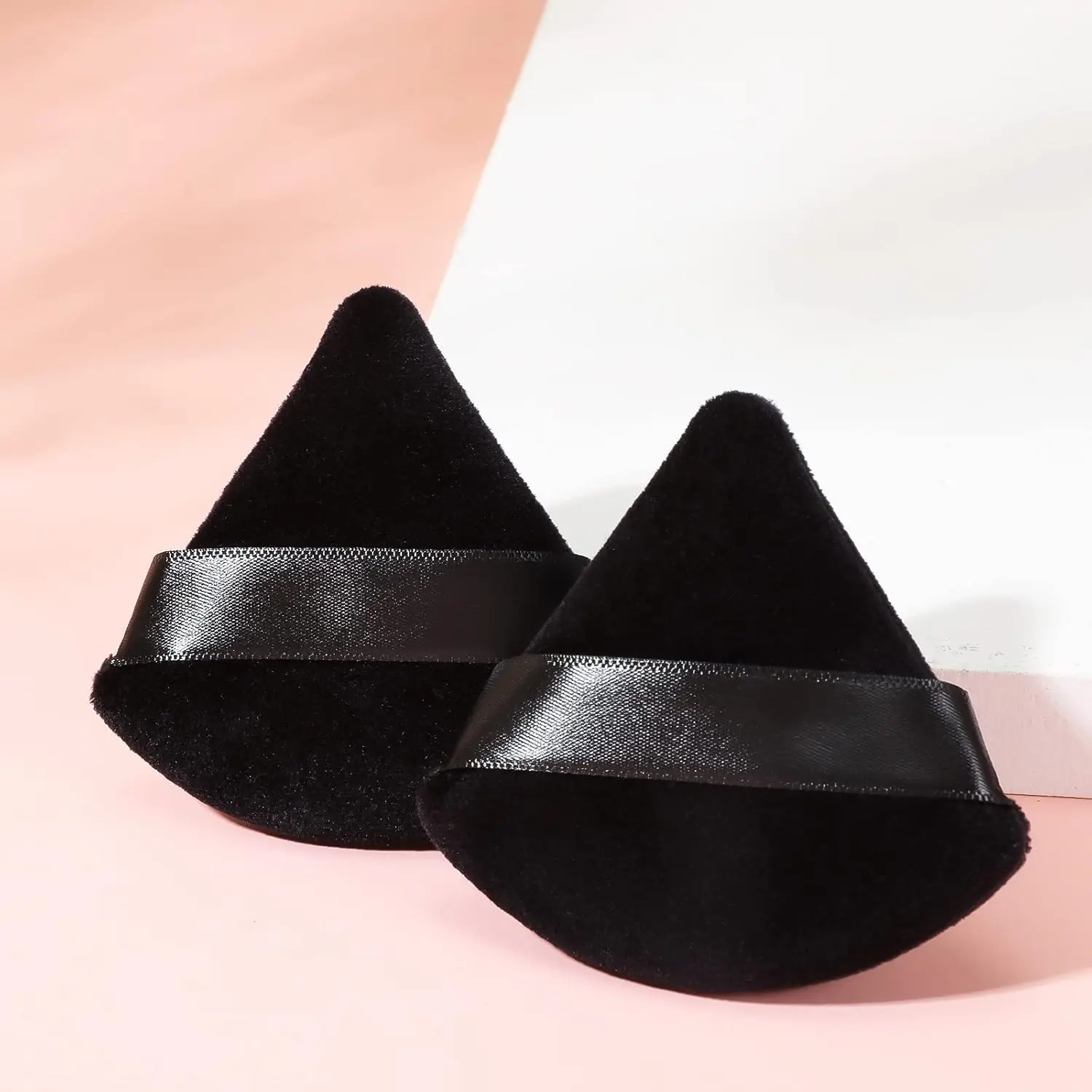 2 Pcs Powder Puff Makeup Puff Triangle Soft Powder Sponge Reusable Triangle Sponges with Strap for Cosmetic Foundation Wet Dry Makeup(Black)