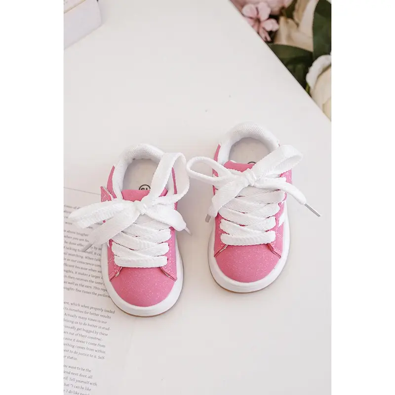 Baby Kids Children's Girls Pink & White Gum Sole Fashion Sports Trainers 3