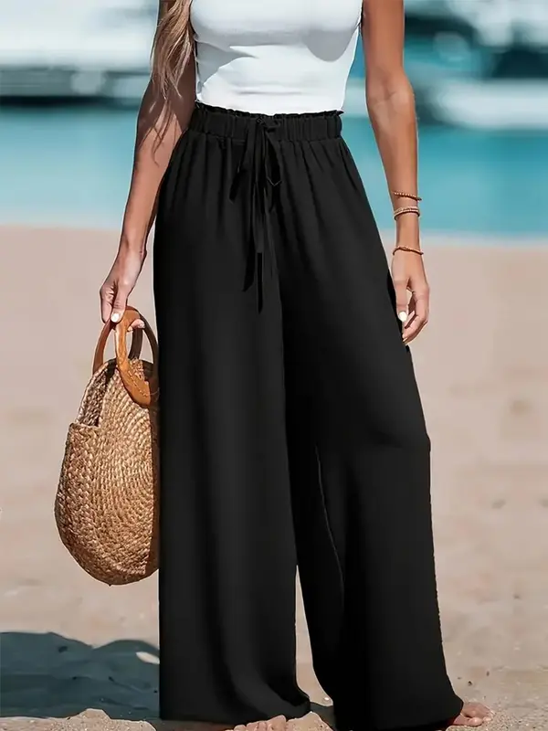 Ultra-Comfortable, Highly Breathable Stretchy High-waisted Loose-fitting Wide-leg Pants for Women's Effortless Chic Casual Everyday Fashion with a Touch of Elegance and Timeless Style Perfect for Relaxed Laid-back Looks Flare Pants Summer 2025 Outfits 1